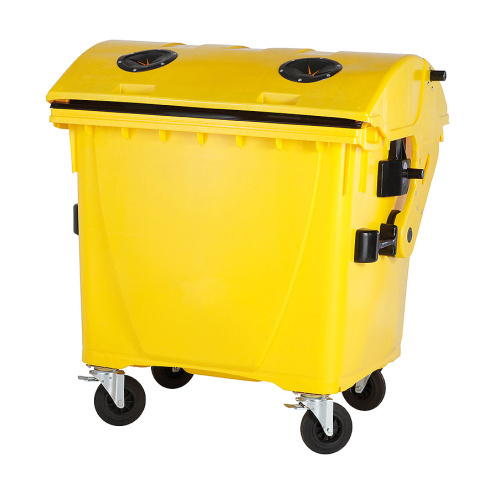 Пластмасов контейнер 1100 л - жълт пластмасов капак без заключване