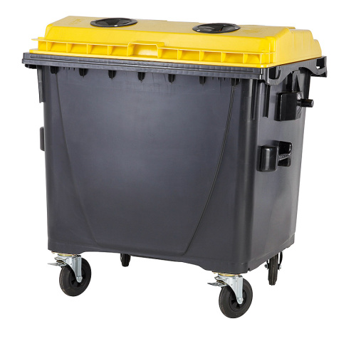 Пластмасов контейнер 1100 л - черен / жълт капак