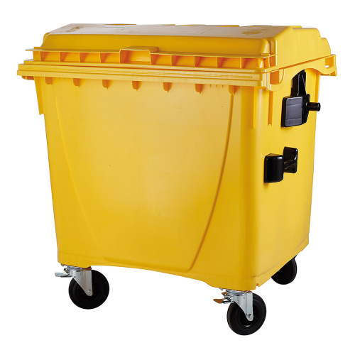 Пластмасов контейнер 1100 л - плосък капак - жълт