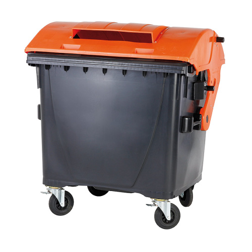 Пластмасов контейнер 1100 л - черен / оранжев капак - за хартия