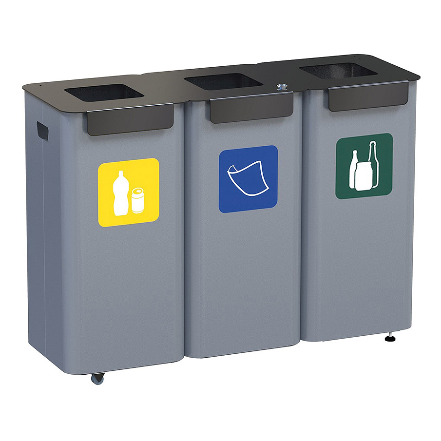 Троен кош за отпадъци за употреба на открито