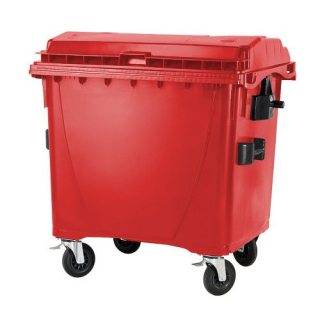 Пластмасов контейнер 1100 л - плосък капак - червен
